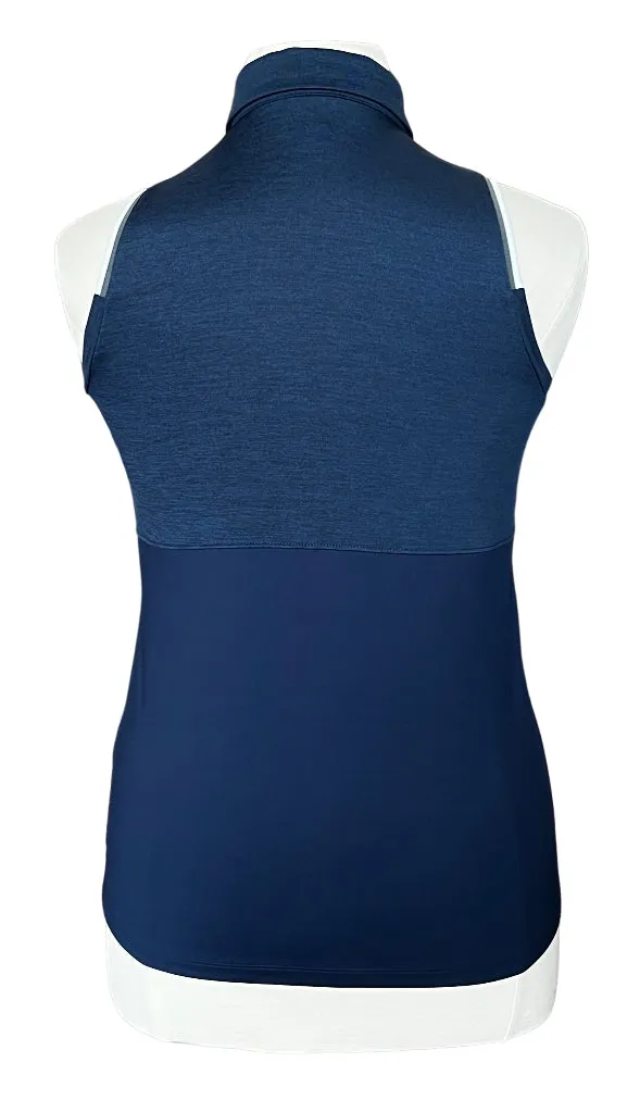 New Under Armour Navy Heather Sleeveless Polo with Logo Size L MSP$60