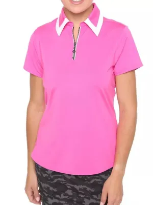 New Women's Belyn Key Hot Pink Birdie Cap Sleeve Golf Polo Size S MSP$108