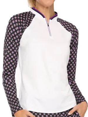 New Women's Belyn Key Sabrina Long Sleeve Golf Top Chalk/Orchid