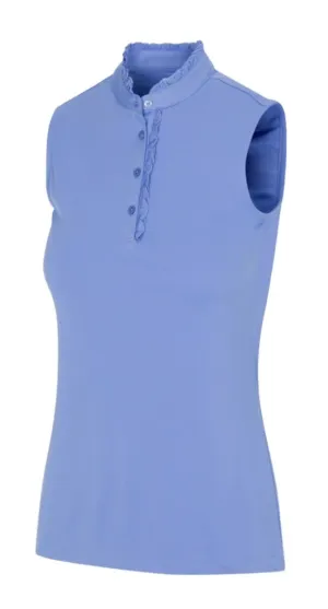 New Women's Greg Norman ML75 Ruffle Collar Sleeveless Golf Polo - Periwinkle MSP$65