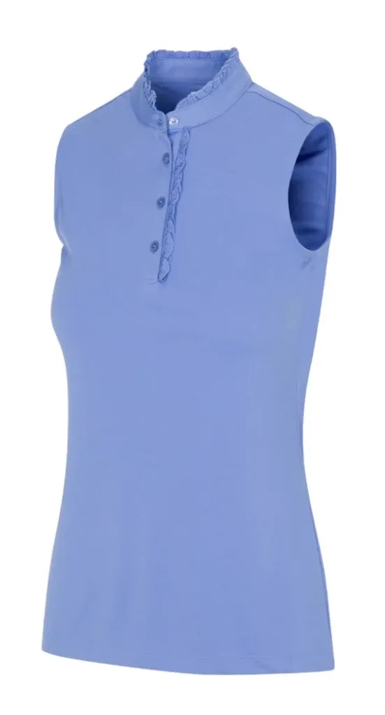 New Women's Greg Norman ML75 Ruffle Collar Sleeveless Golf Polo - Periwinkle MSP$65