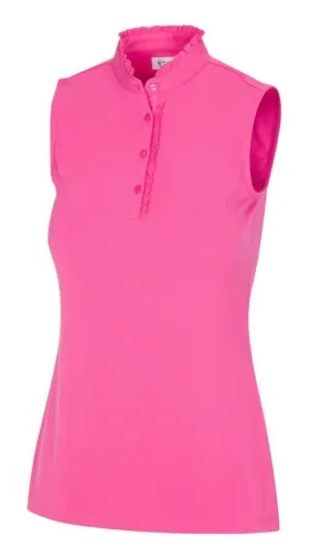 New Women's Greg Norman Ruffle Collar Sleeveless Golf Polo - Hawaiian Punch MSP$65