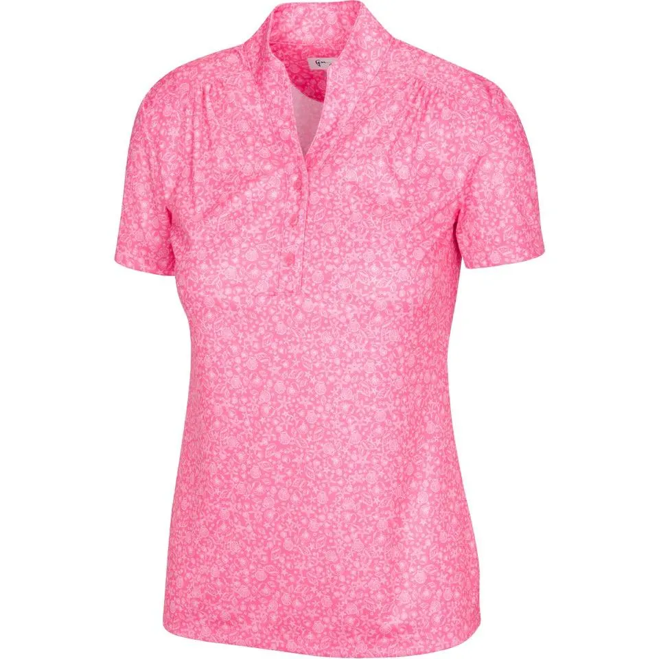 New Women's Greg Norman Starfish & Shells Pink Short Sleeve Golf Polo MSP$85