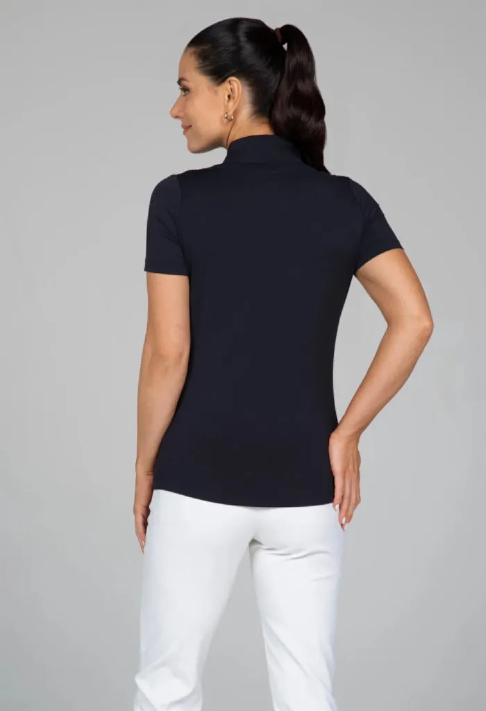 New Women's Ibkul Solid Short Sleeve Zip Mock Golf Top - Black Size XXL MSP$88