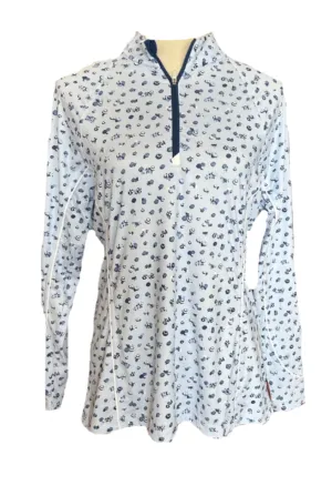 New Women's Peter Millar Light Blue & Navy Print UV Top Size M MSP$115