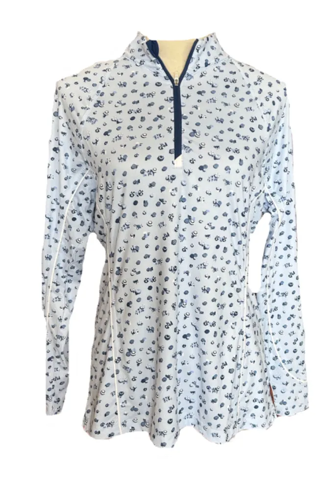 New Women's Peter Millar Light Blue & Navy Print UV Top Size M MSP$115