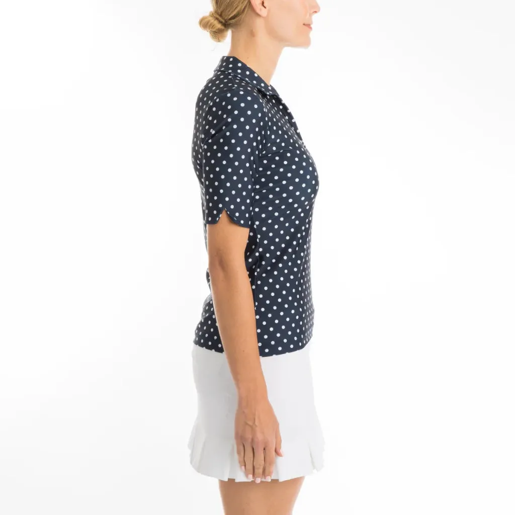 New Women's Tzu Tzu Daisy Navy Dotty Golf Top MSP$99