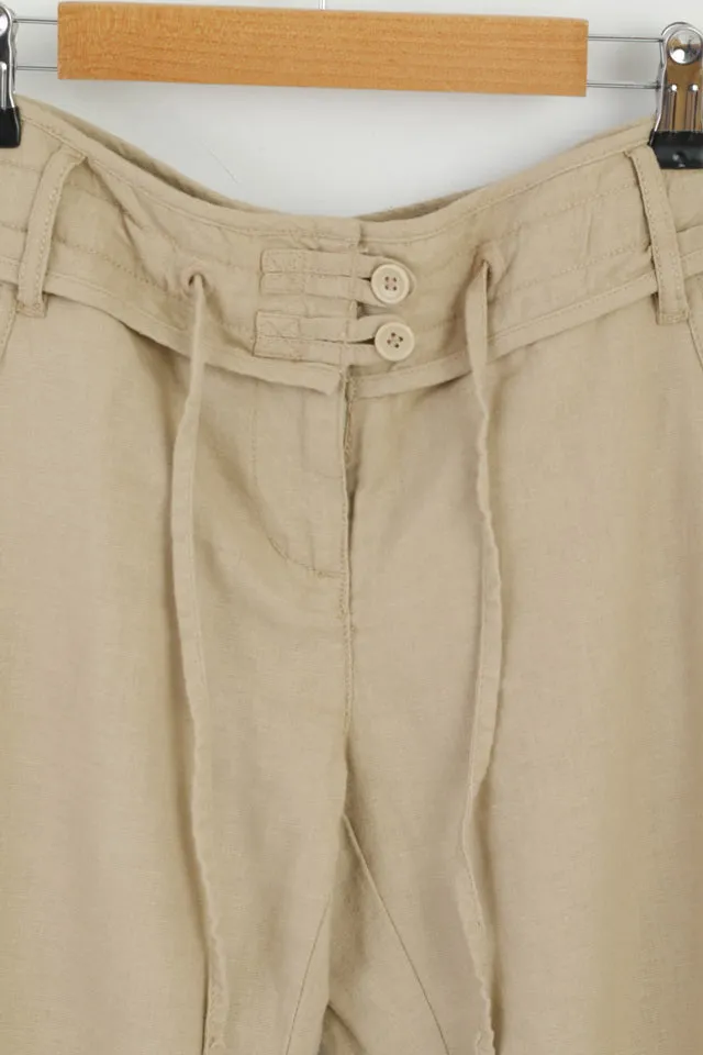 Next Petite Womens 36 8 S Capri Pants Beige Linen Blend Summer Trousers