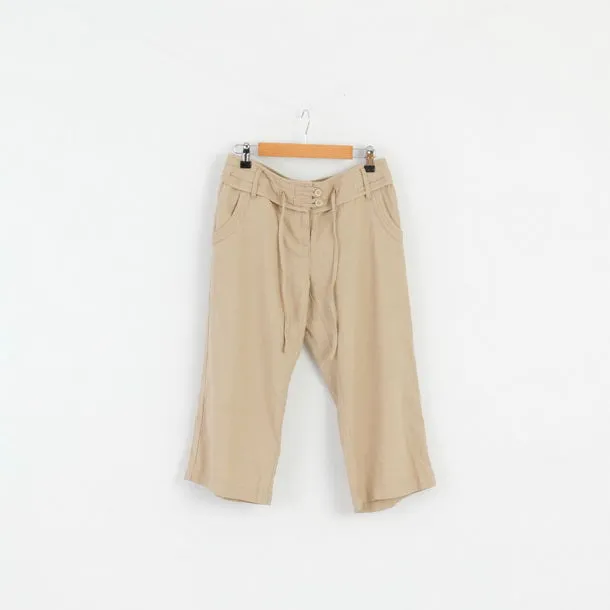Next Petite Womens 36 8 S Capri Pants Beige Linen Blend Summer Trousers