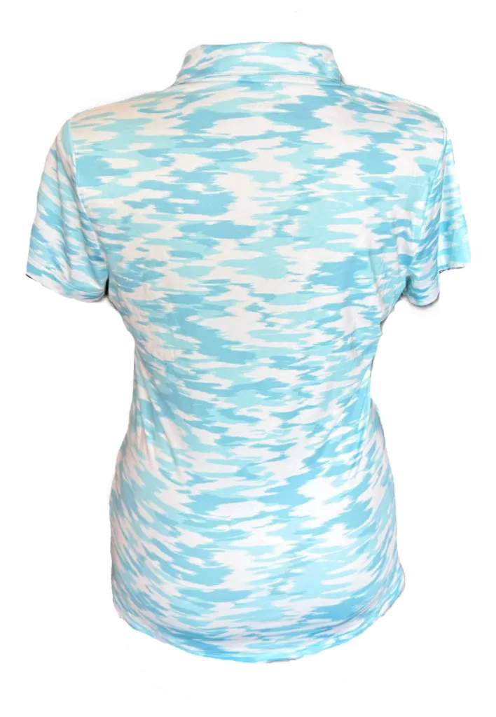 Nike Women's Blue & White Brushstroke Print Short Sleeve Golf Polo Size L MSP$65