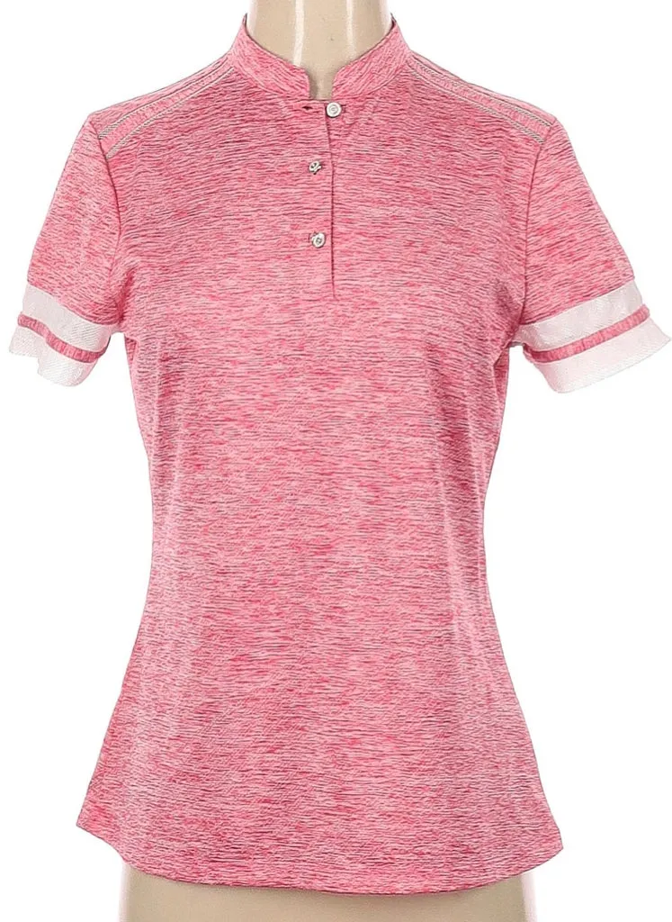 Nivo Sport 3 Button Heather Pink Short Sleeve Golf Top w/White Mesh Accents Size S