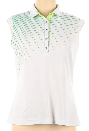 Nivo Sport White Sleeveless Golf Polo with Green & Neon Yellow Accents Size M. MSP$75