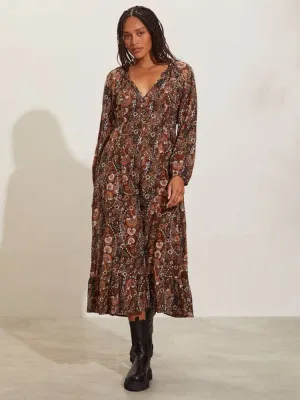 Odd Molly Adele Long Dress Deep Asphalt
