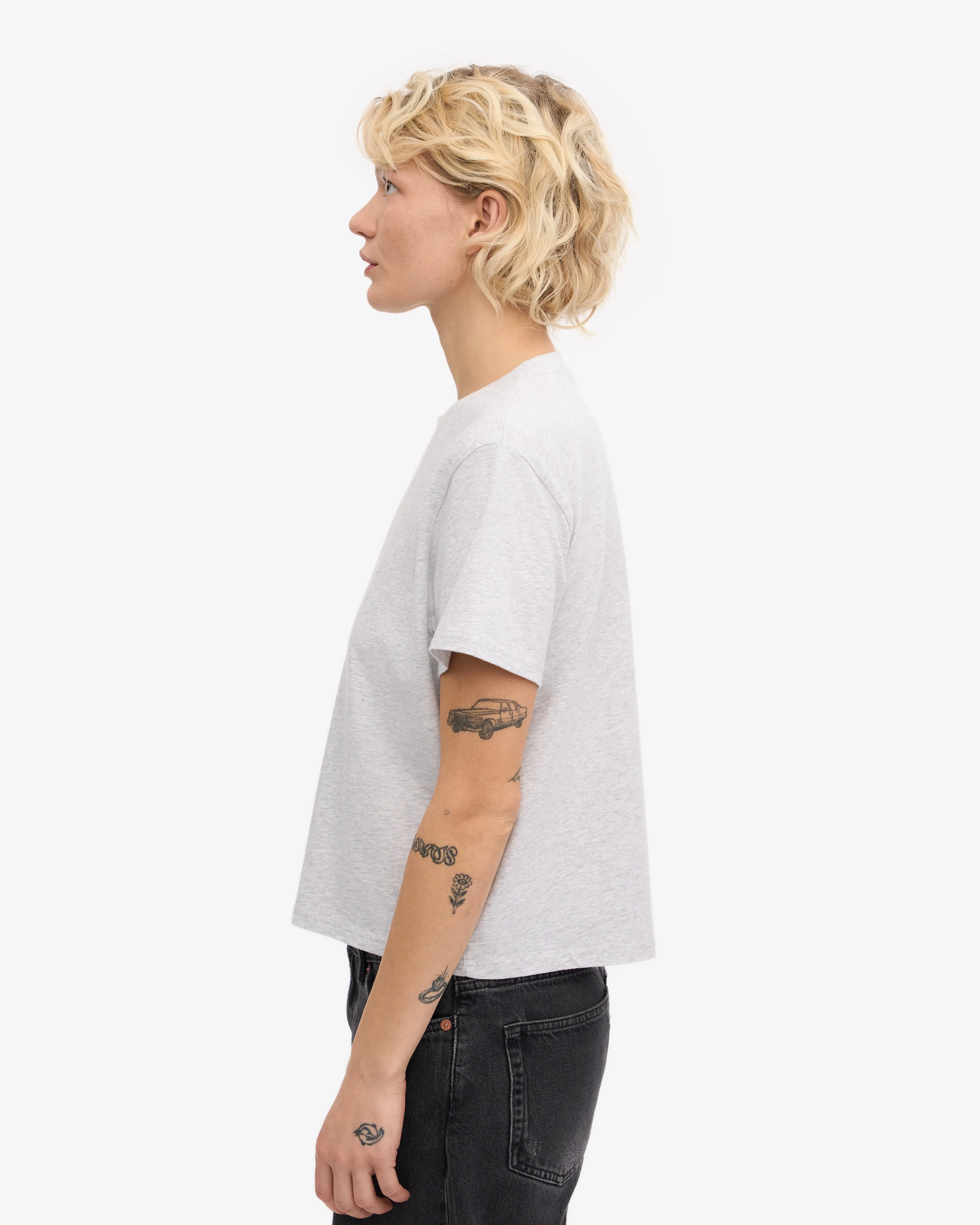 Organic Boxy Crop Tee - Snow Melange