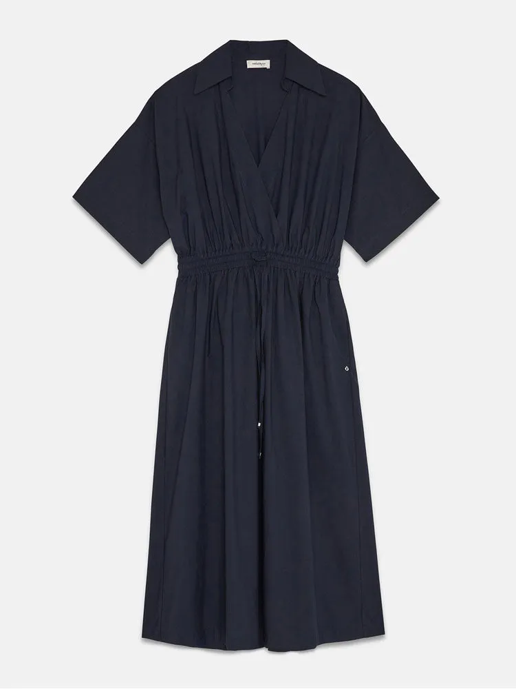 Ottod'Ame Poplin Midi Dress with Drawstring Blue