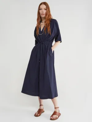 Ottod'Ame Poplin Midi Dress with Drawstring Blue