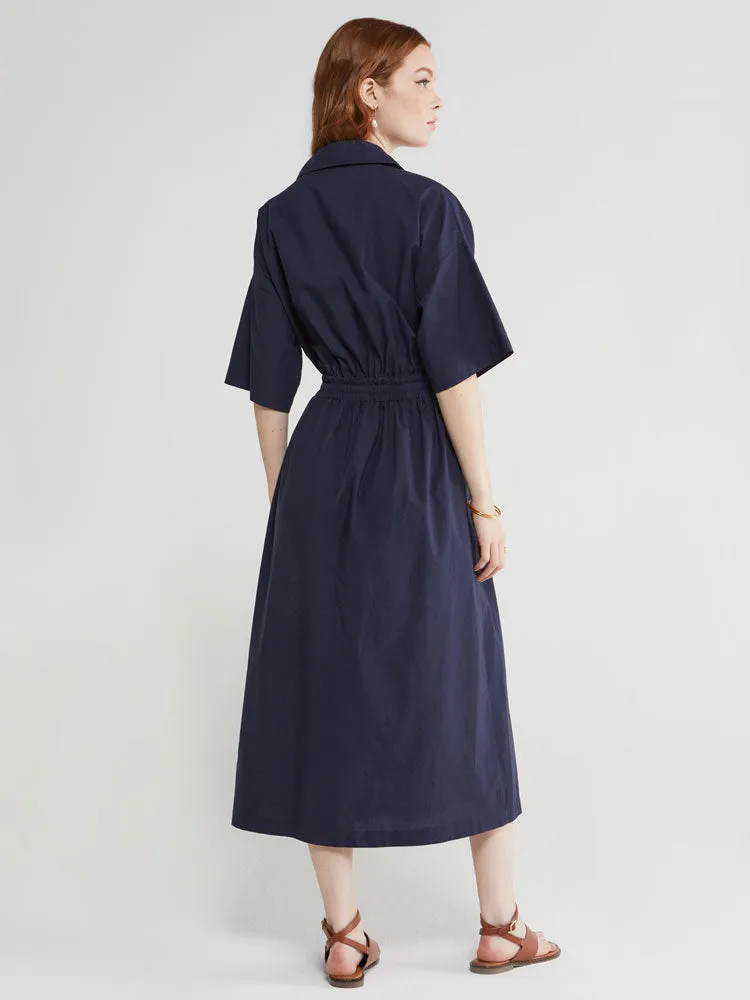 Ottod'Ame Poplin Midi Dress with Drawstring Blue
