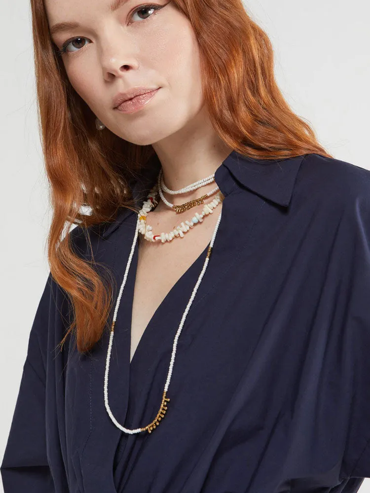 Ottod'Ame Poplin Midi Dress with Drawstring Blue