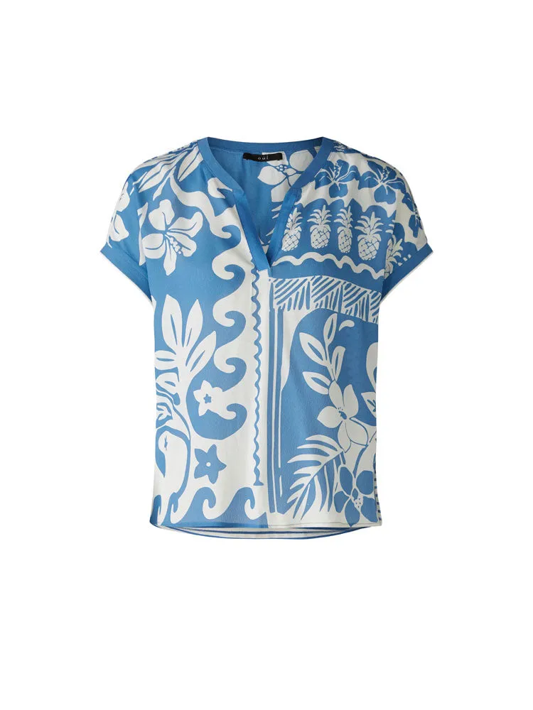 Oui Blouse White & Blue