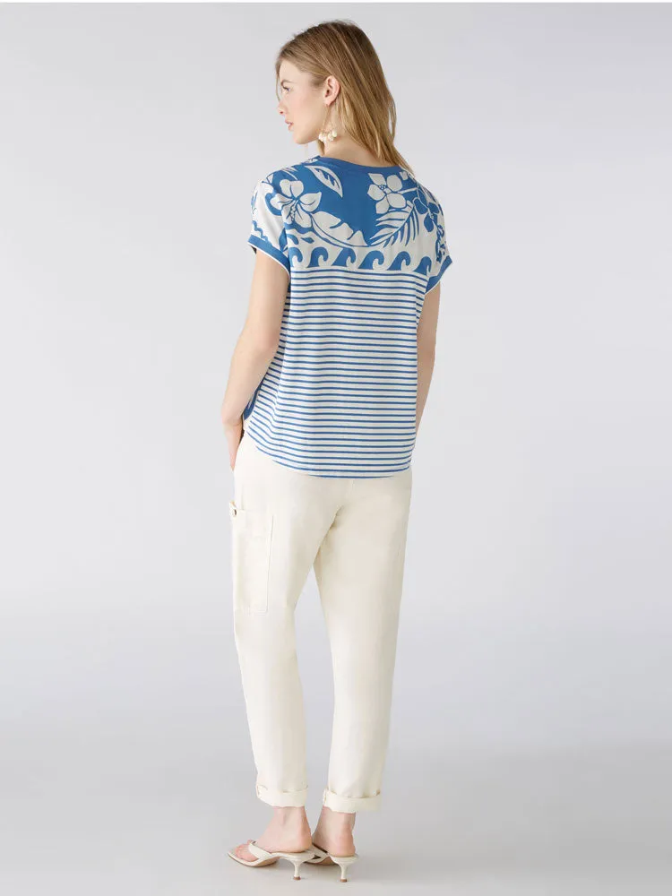 Oui Blouse White & Blue