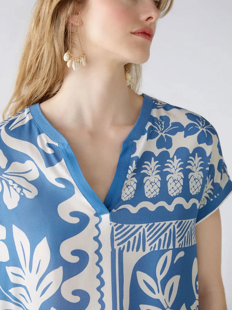 Oui Blouse White & Blue