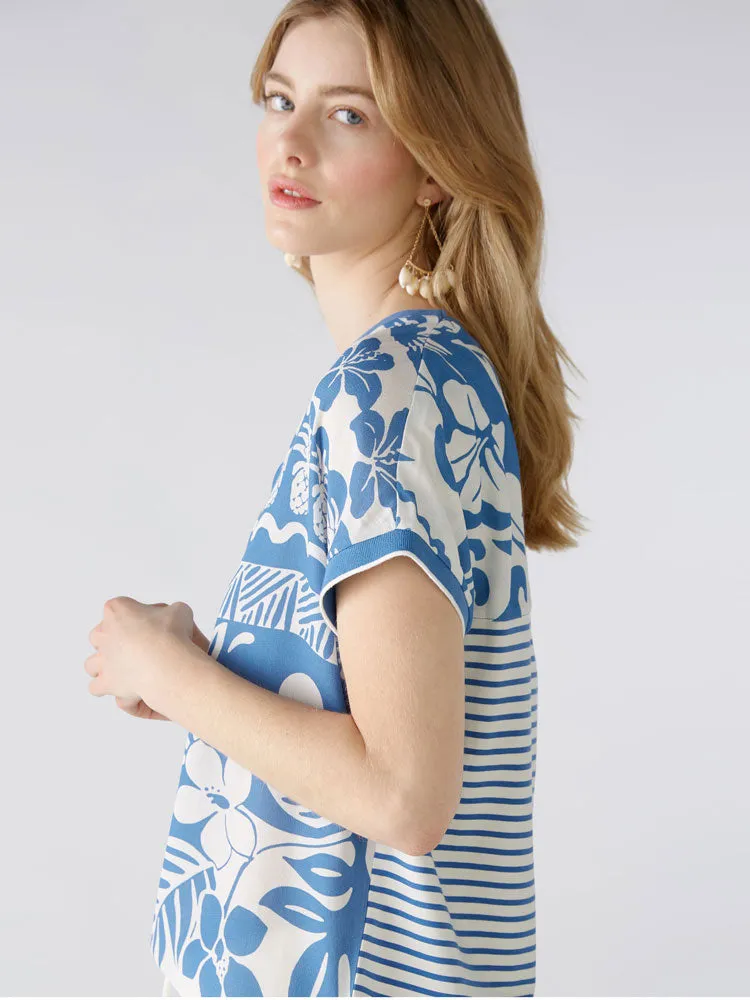 Oui Blouse White & Blue