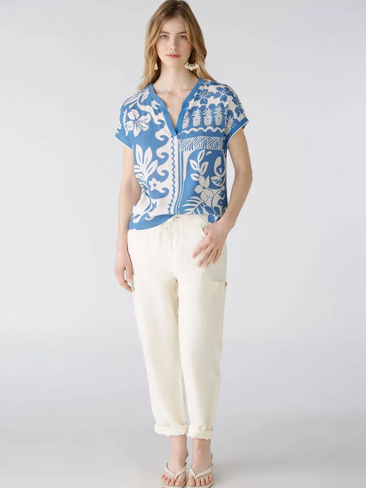 Oui Blouse White & Blue