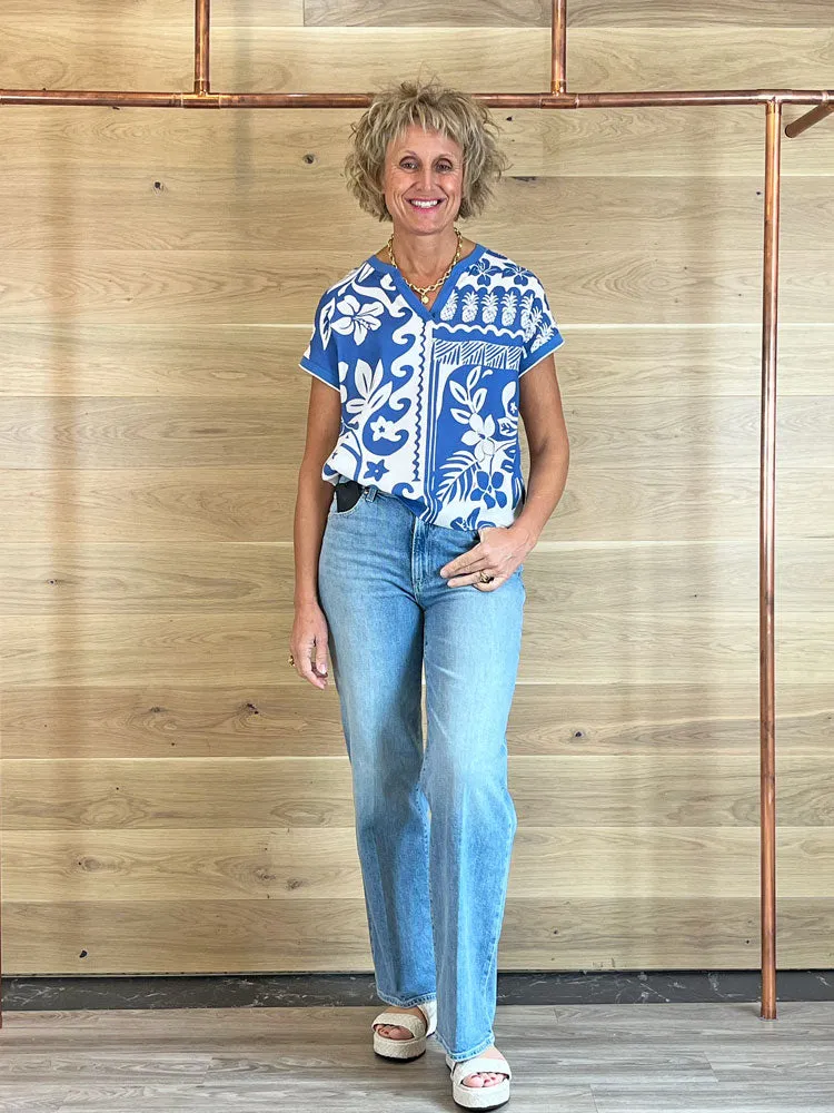 Oui Blouse White & Blue