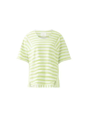 Oui Cotton Striped T-Shirt Light Green & White