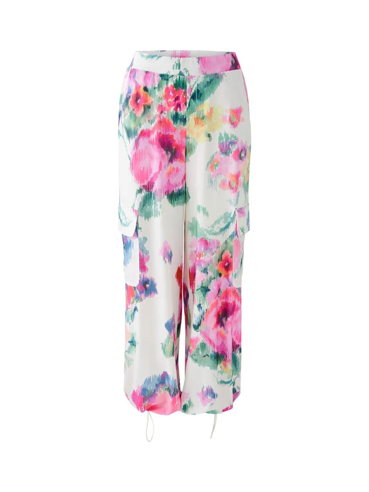Oui Flower Patterned Trousers Pink & Green