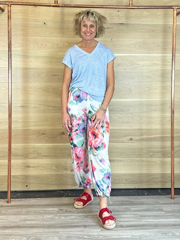 Oui Flower Patterned Trousers Pink & Green