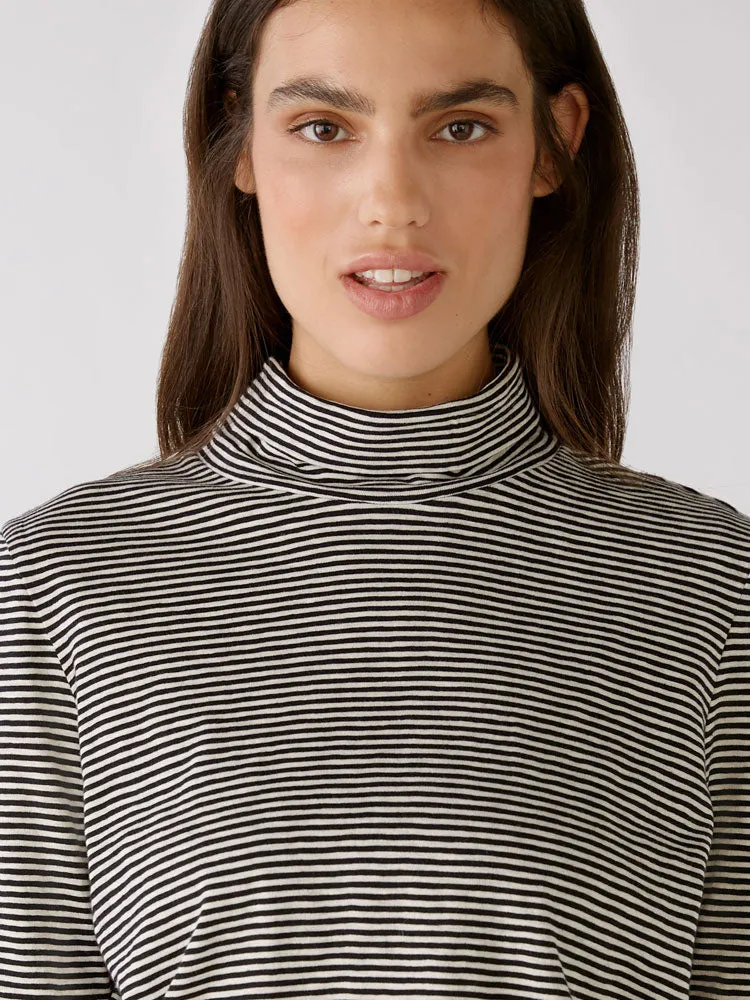 Oui Funnel Neck Striped Top Black & Off White