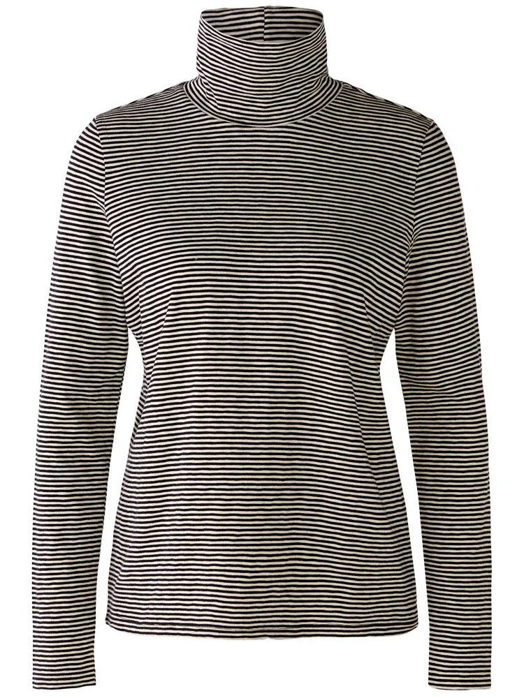 Oui Funnel Neck Striped Top Black & Off White