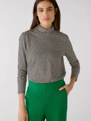 Oui Funnel Neck Striped Top Black & Off White