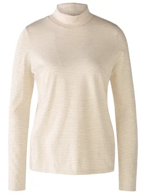 Oui Funnel Neck Striped Top Light Stone & White