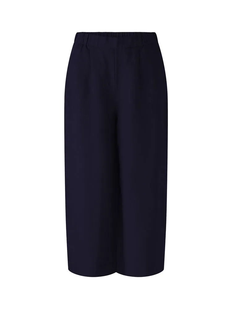 Oui Linen Trousers Dark Blue