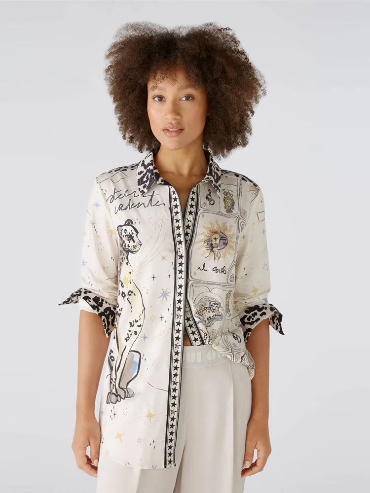 Oui Patterned Shirt Off White & Black