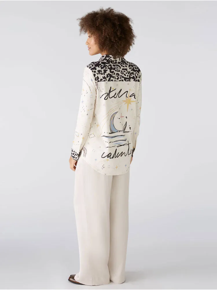 Oui Patterned Shirt Off White & Black