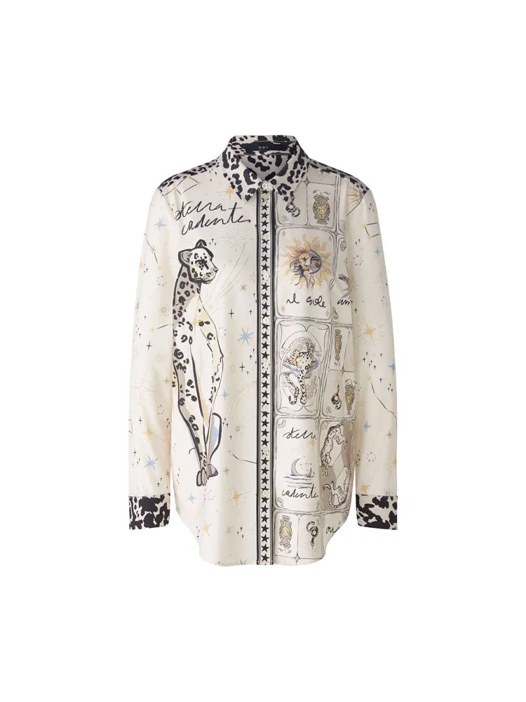 Oui Patterned Shirt Off White & Black