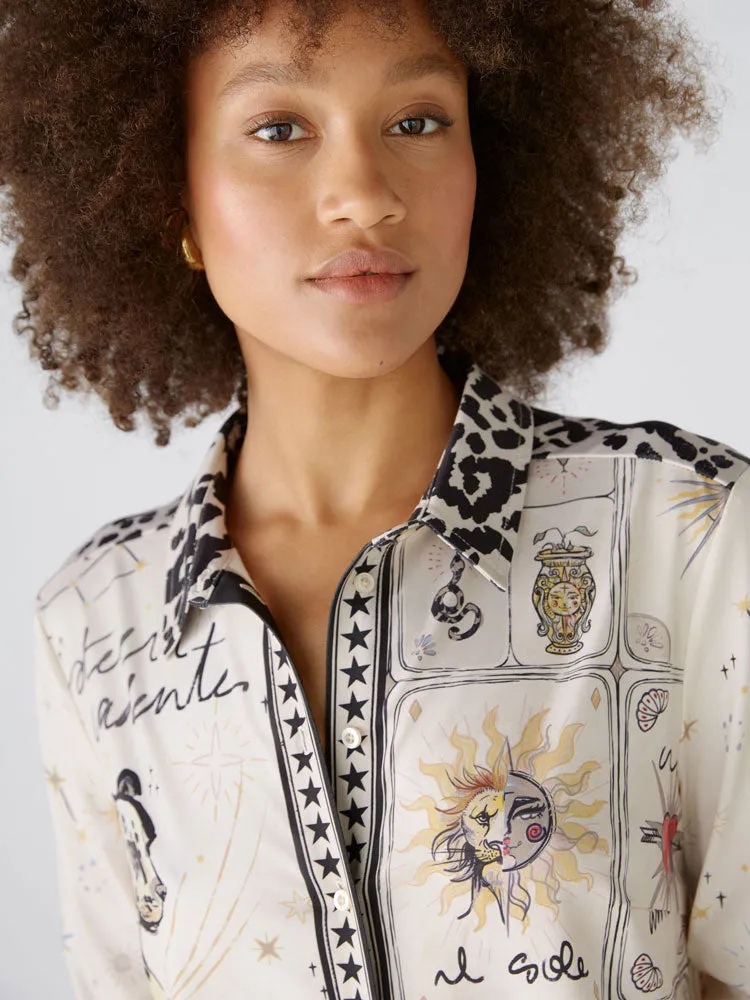 Oui Patterned Shirt Off White & Black
