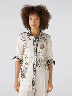 Oui Patterned Shirt Off White & Black