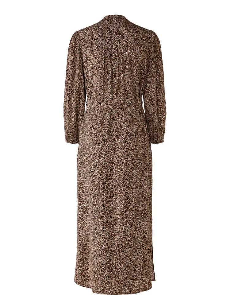 Oui Printed Dress Dark Camel Grey