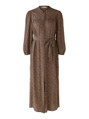 Oui Printed Dress Dark Camel Grey