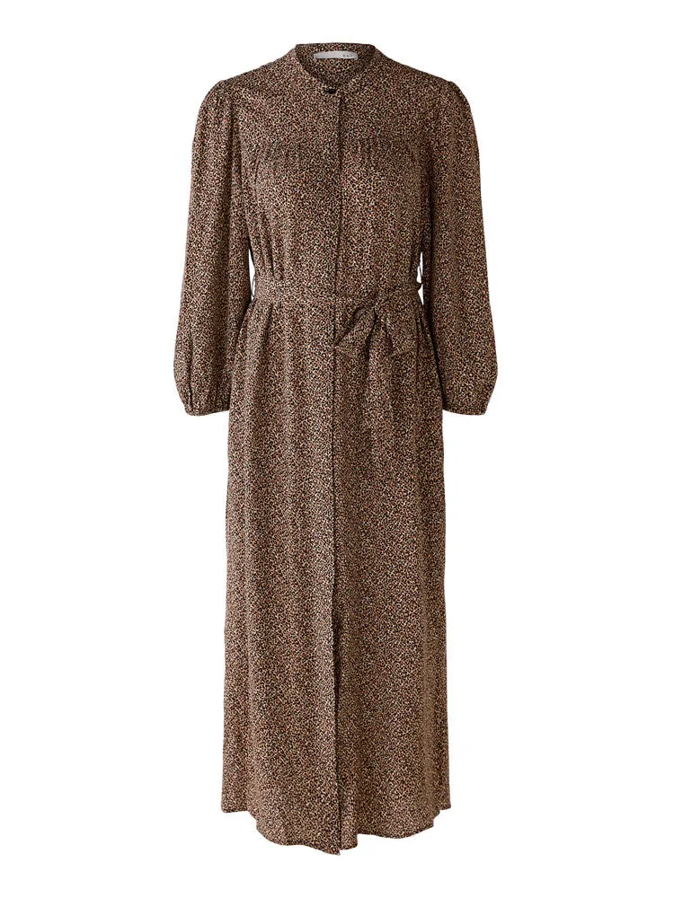 Oui Printed Dress Dark Camel Grey