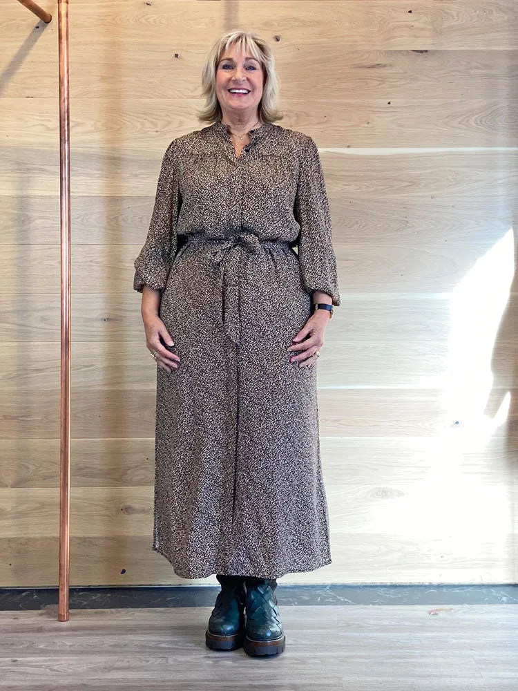 Oui Printed Dress Dark Camel Grey
