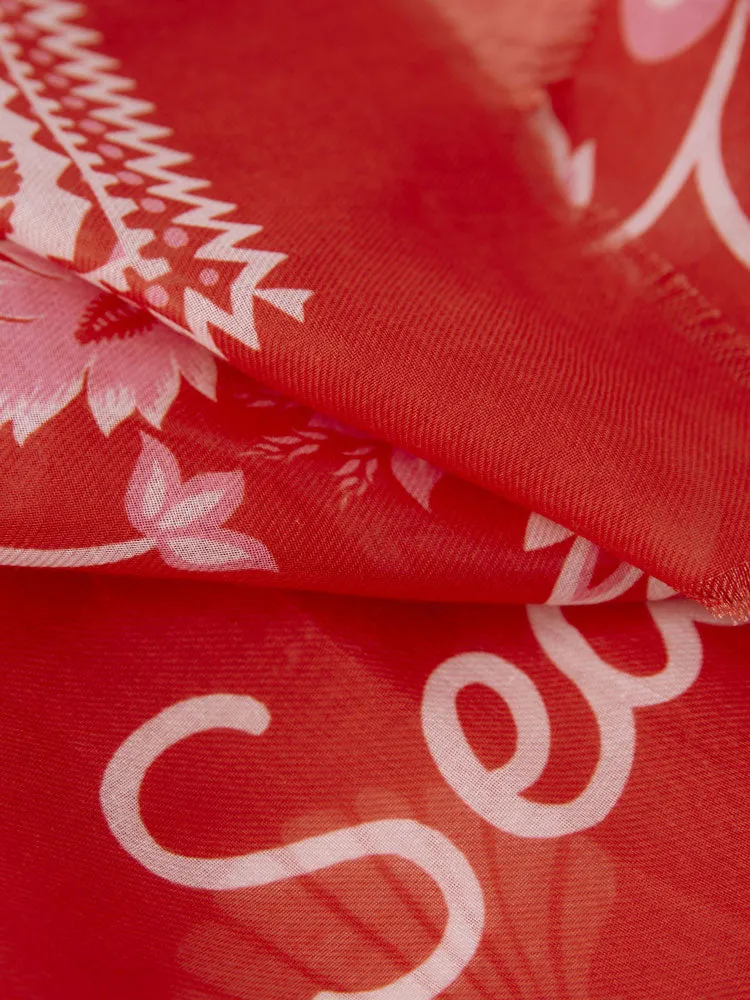 Oui Printed Scarf Red & Pink