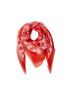 Oui Printed Scarf Red & Pink