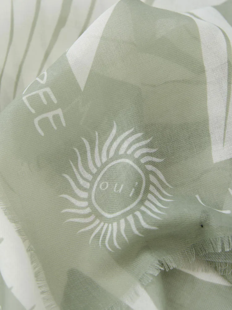 Oui Scarf Green & White