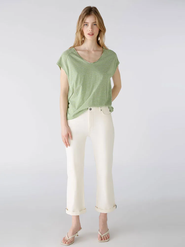 Oui Striped T-Shirt Green & White
