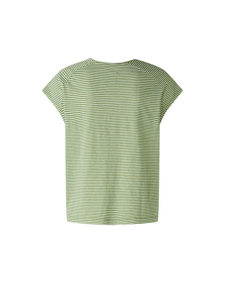Oui Striped T-Shirt Green & White